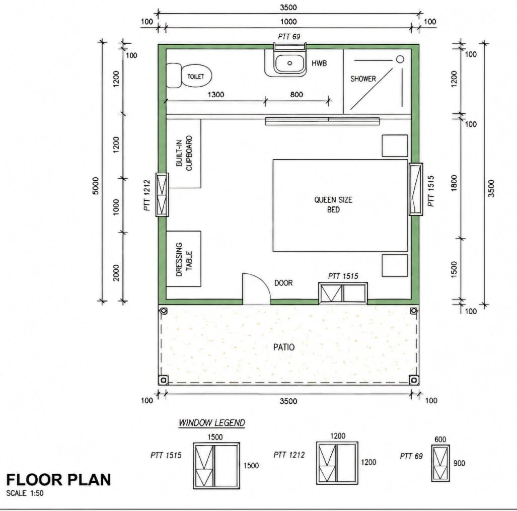 Single Room Unit floor plan with dimensions